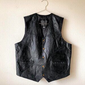 Genuine Leather Black Button Up Vest Jacket Women's XL